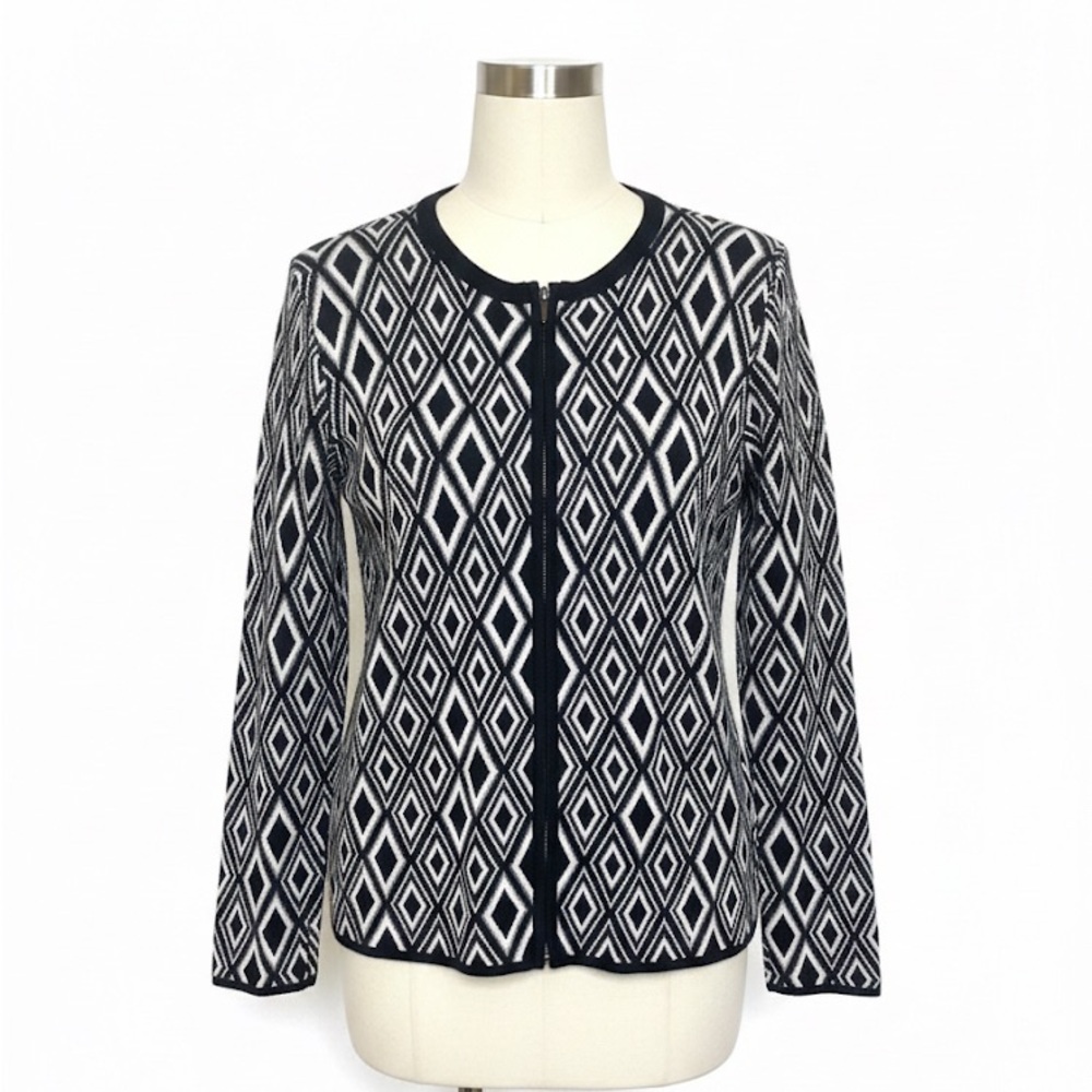 Coldwater Creek Black and White Diamond Pattern Cardigan